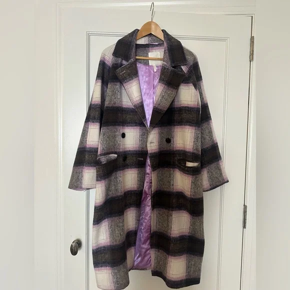 Avec Les Filles Plaid Purple Relaxed Walker Coat - Picture 2 of 7